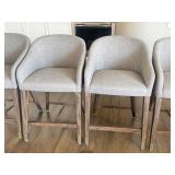Set of 4 Modern Upholstered Counter Stools with Wooden Legs