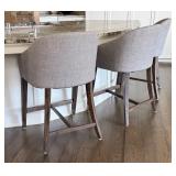 Set of 4 Modern Upholstered Counter Stools with Wooden Legs