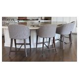 Set of 4 Modern Upholstered Counter Stools with Wooden Legs