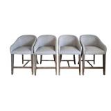Set of 4 Modern Upholstered Counter Stools with Wooden Legs