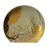 10" Hand-Painted Decorative Ceramic Plate with Gold Detailing and Display Stand