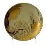 10" Hand-Painted Decorative Ceramic Plate with Gold Detailing and Display Stand