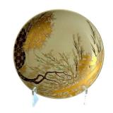 10" Hand-Painted Decorative Ceramic Plate with Gold Detailing and Display Stand
