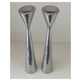 Pair of Nambe Studio 8 Inch Aluminum Candle Holders