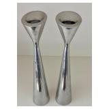 Pair of Nambe Studio 8 Inch Aluminum Candle Holders