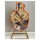 Southwest Style Mosaic Stone Vase Art on Metal Stand