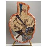 Southwest Style Mosaic Stone Vase Art on Metal Stand