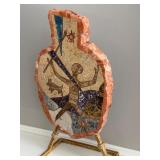 Southwest Style Mosaic Stone Vase Art on Metal Stand