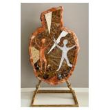 Southwest Style Mosaic Stone Vase Art on Metal Stand