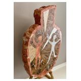 Southwest Style Mosaic Stone Vase Art on Metal Stand