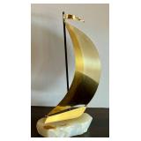 Vintage Brass Sailboat Sculpture on Stone Base, 12 Inch Height