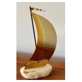 Vintage Brass Sailboat Sculpture on Stone Base, 12 Inch Height