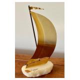 Vintage Brass Sailboat Sculpture on Stone Base, 12 Inch Height