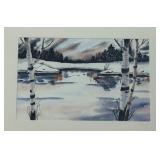 Original Framed Winter Landscape Watercolor Painting