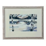 Original Framed Winter Landscape Watercolor Painting
