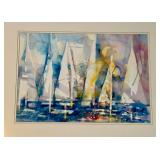 Linda Lucas Signed Limited Edition Sailboats Watercolor Print FramedÂ 