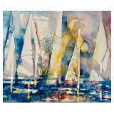 Linda Lucas Signed Limited Edition Sailboats Watercolor Print FramedÂ 