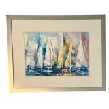 Linda Lucas Signed Limited Edition Sailboats Watercolor Print FramedÂ 
