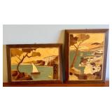 Pair of Italian Wood Inlay Marquetry Wall Art Pictures