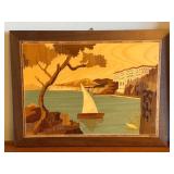 Pair of Italian Wood Inlay Marquetry Wall Art Pictures