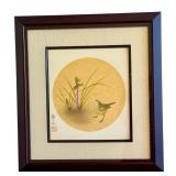 Framed Japanese Print with Bird and Orchid MotifÂ 