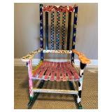 Hand-Painted Wooden Rocking Chair with Colorful Art Motif