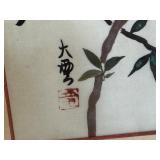 Framed Asian Silk Artwork with Blue Bird and FlowersÂ 