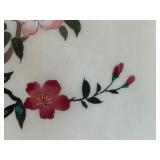 Framed Asian Silk Artwork with Blue Bird and FlowersÂ 