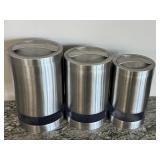 Set of 3 Stainless Steel Kitchen Canisters 10in 9in 8in