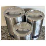 Set of 3 Stainless Steel Kitchen Canisters 10in 9in 8in