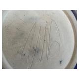 Handmade Art Pottery Bowl with Blue and Yellow Tree Motif, Signed, 12 Inch