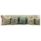 Set of 5 Decorative Throw Pillows in Blue, Gray, and Silver Designs, 22 Inch