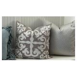 Set of 5 Decorative Throw Pillows in Blue, Gray, and Silver Designs, 22 Inch