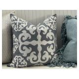Set of 5 Decorative Throw Pillows in Blue, Gray, and Silver Designs, 22 Inch