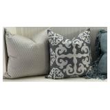 Set of 5 Decorative Throw Pillows in Blue, Gray, and Silver Designs, 22 Inch