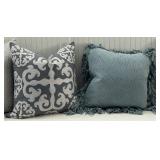 Set of 5 Decorative Throw Pillows in Blue, Gray, and Silver Designs, 22 Inch