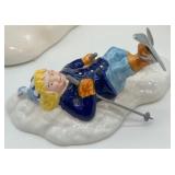 Department 56 Snow Village Warming House with Skaters and Skiers Handpainted Ceramic Set