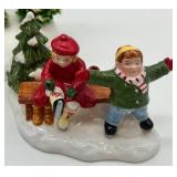 Department 56 Snow Village Warming House with Skaters and Skiers Handpainted Ceramic Set