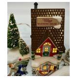 Department 56 Snow Village Warming House with Skaters and Skiers Handpainted Ceramic Set