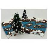 Department 56 Winter Village River and Bridge Resin Miniature Set with Snowy Trees