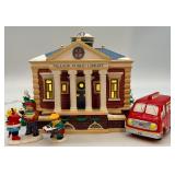 Department 56 Village Public Library Ceramic Lighted Building with Bookmobile and Figures