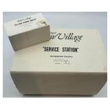 Dept 56 Snow Village Service Station and Village Phone Booth Handpainted Ceramic Set