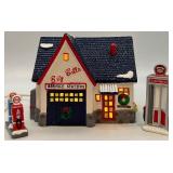 Dept 56 Snow Village Service Station and Village Phone Booth Handpainted Ceramic Set