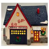 Dept 56 Snow Village Service Station and Village Phone Booth Handpainted Ceramic Set