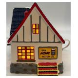 Dept 56 Snow Village Service Station and Village Phone Booth Handpainted Ceramic Set