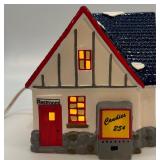 Dept 56 Snow Village Service Station and Village Phone Booth Handpainted Ceramic Set