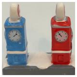 Dept 56 Snow Village Service Station and Village Phone Booth Handpainted Ceramic Set