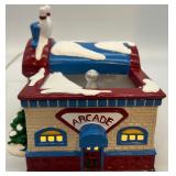 Department 56 Snow Village Bowling Alley and Phone Booth, Handpainted Ceramic Set