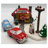 Department 56 Snow Village Used Car Lot Set of 5 Handpainted Ceramic Accessories