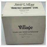 Department 56 Snow Village Mainstreet Hardware Store with Chain Link Fence Extensions